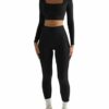 Dreamskull Sportanzug Trainingsanzug Damen Frauen 2 Teiler Bauchfrei Eng Yoga Gym Fitness Sport Anzug Kleidung Zweiteiler Damen Set Sale Sportwear Langarm Crop Top Oberteil Leggings Joggingsanzug