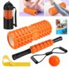 Faszienrolle, Qveetry 6 in 1 Foam Roller Faszienrolle Sets mit Massageroller Stab, WiderstandsbÃ¤nder Krafttraining, Massageball, FitnessbÃ¤nder, 33cm Schaumstoffrolle fÃ¼r Yoga Pilates Sport