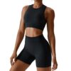 Gym Set Damen Zweiteiler Ãrmellos Sport BH Crop Tops + High Waist Leggings/Shorts Workout Yoga Fitness Outfit