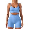 HANERDUN Damen SportanzÃ¼ge 2 StÃ¼cke Nahtlose Outfit Traingsanzug Jogginganzug Tiefem V und Leggings Bekleidungssets Yoga Outfit Freizeitanzug Sportswear FÃ¼r das ganze Jahr geeignet