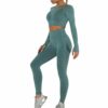 Heflashor Damen Sportanzug Trainingsanzug Jogginganzug 2 Teilig Bauchfrei Langarmshirt +Push up Leggings Sportbekleidung Set Yoga Outfit Freizeitanzug