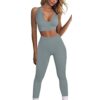 JN JANPRINT Damen 2-StÃ¼cke Fitness-Outfit Sets,Yoga Anzug Nahtlose Crop Top hoher Taille Leggings, Gerippte Sport-BH Sportswear Set