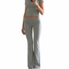 JunD Baumwoll-Lounge-Set Damen Skims Dupe Slim Fit Zweiteiler Lounge Wear Damen Jogger-Anzug Langarm Crop Top und Umklappbare Yoga-Schlaghose Damen Lounge Sweatsuits Set