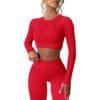 Mayround Workout Outfits fÃ¼r Frauen 2 StÃ¼ck Gerippte Langarm Crop Top mit hoher Taille Yoga Leggings Sets