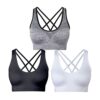 NAKQU Damen Sport BH Set Ohne BÃ¼gel Kreuz RÃ¼cken Yoga Bustier Gepolsterter 3er Pack, Schwarz, WeiÃ, Grau, S