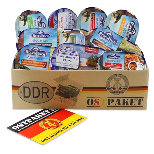 OLShop AG Ostpaket RÃ¼gen Fisch mit 10 Produkten der DDR inkl. Karte Geschenkidee, Fischpaket Geschenkset Ostprodukte